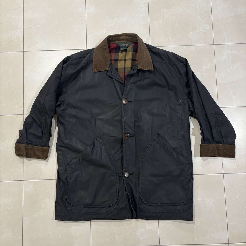 J Crew Oarsman Jacket Waxed Chore Barn Coat Plaid Flannel Men's M Y2K Vintage